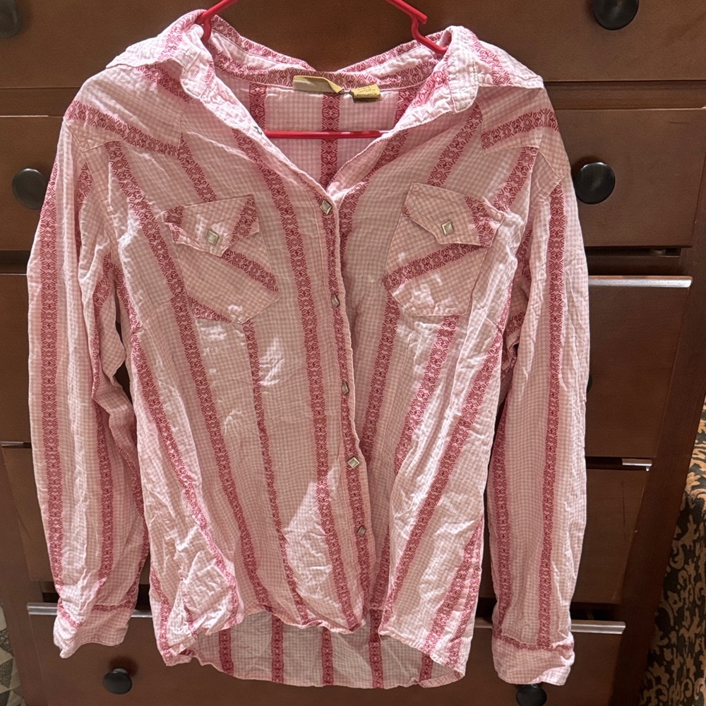 Pink and White Striped Button-Up Shirt